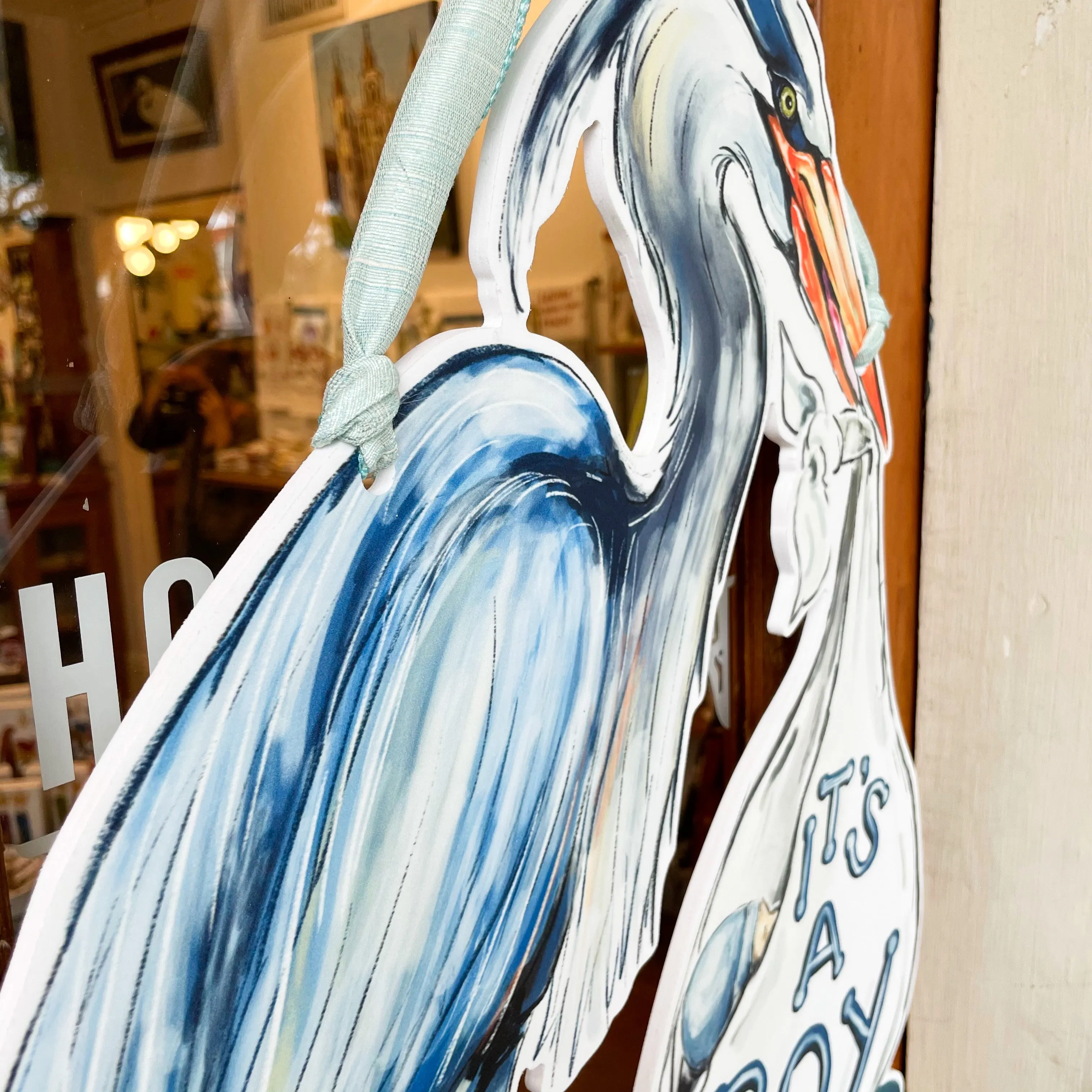 It's A Boy Blue Heron Door Hanger