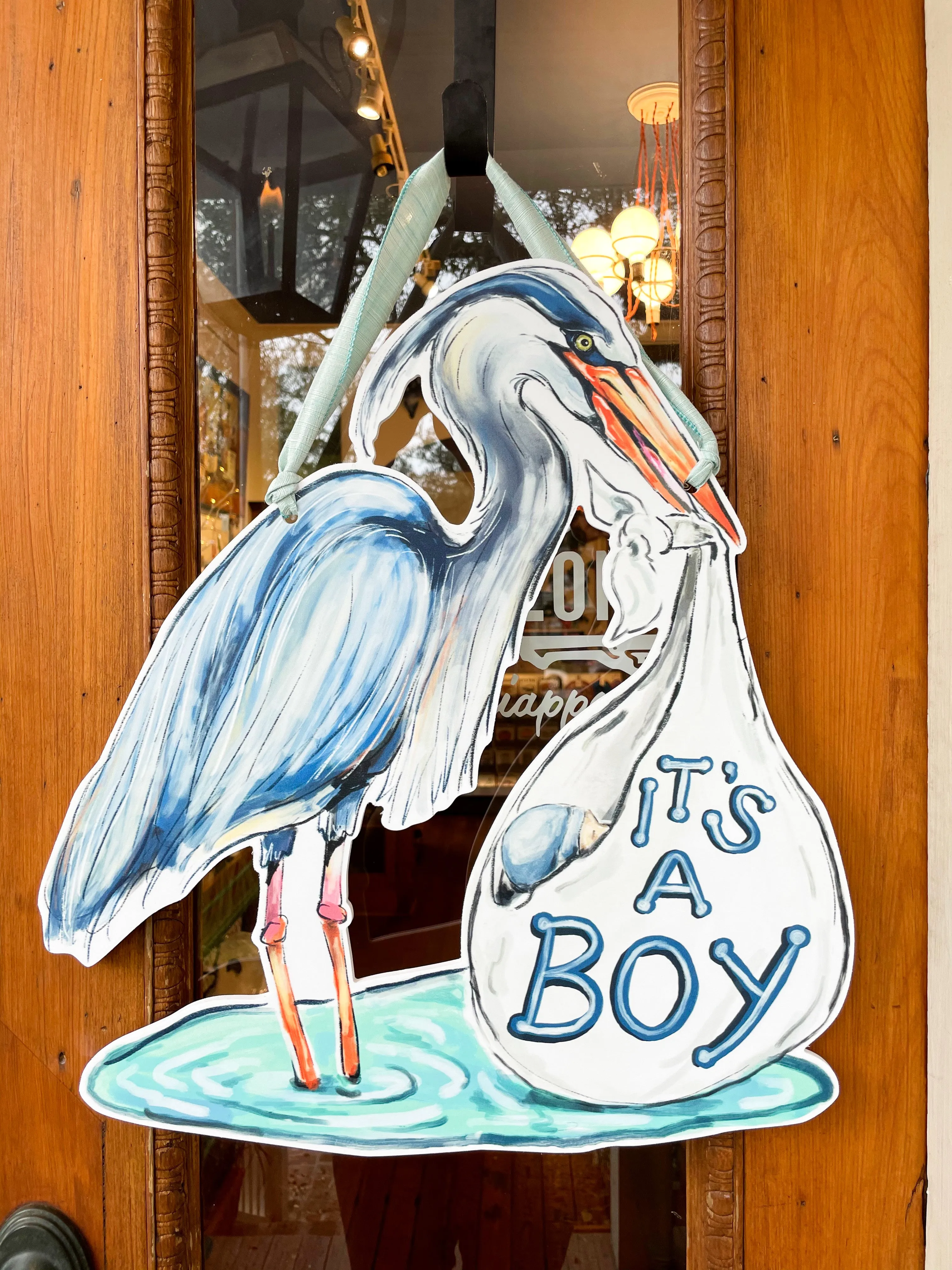 It's A Boy Blue Heron Door Hanger
