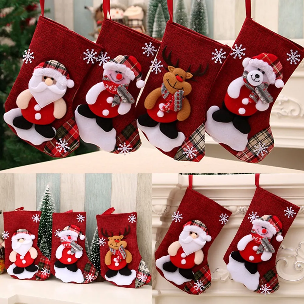 Large Stockings Santa Elk Fabric Gift Socks Christmas Lovely Bag For Children Fireplace Tree Christmas Decoration
