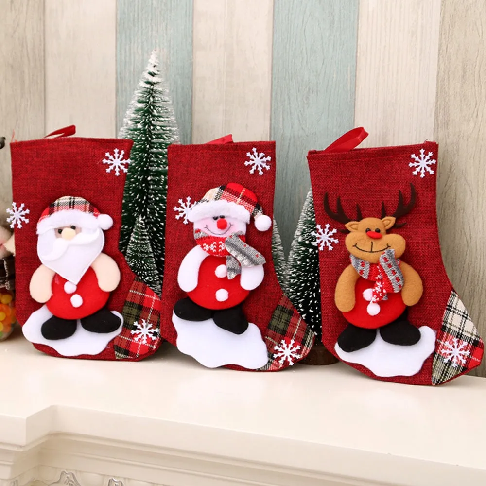 Large Stockings Santa Elk Fabric Gift Socks Christmas Lovely Bag For Children Fireplace Tree Christmas Decoration