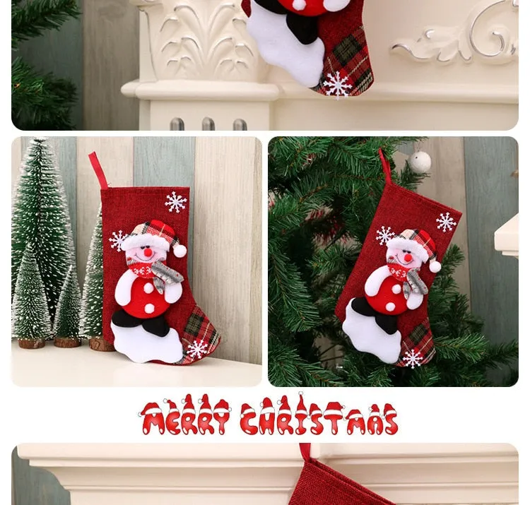 Large Stockings Santa Elk Fabric Gift Socks Christmas Lovely Bag For Children Fireplace Tree Christmas Decoration