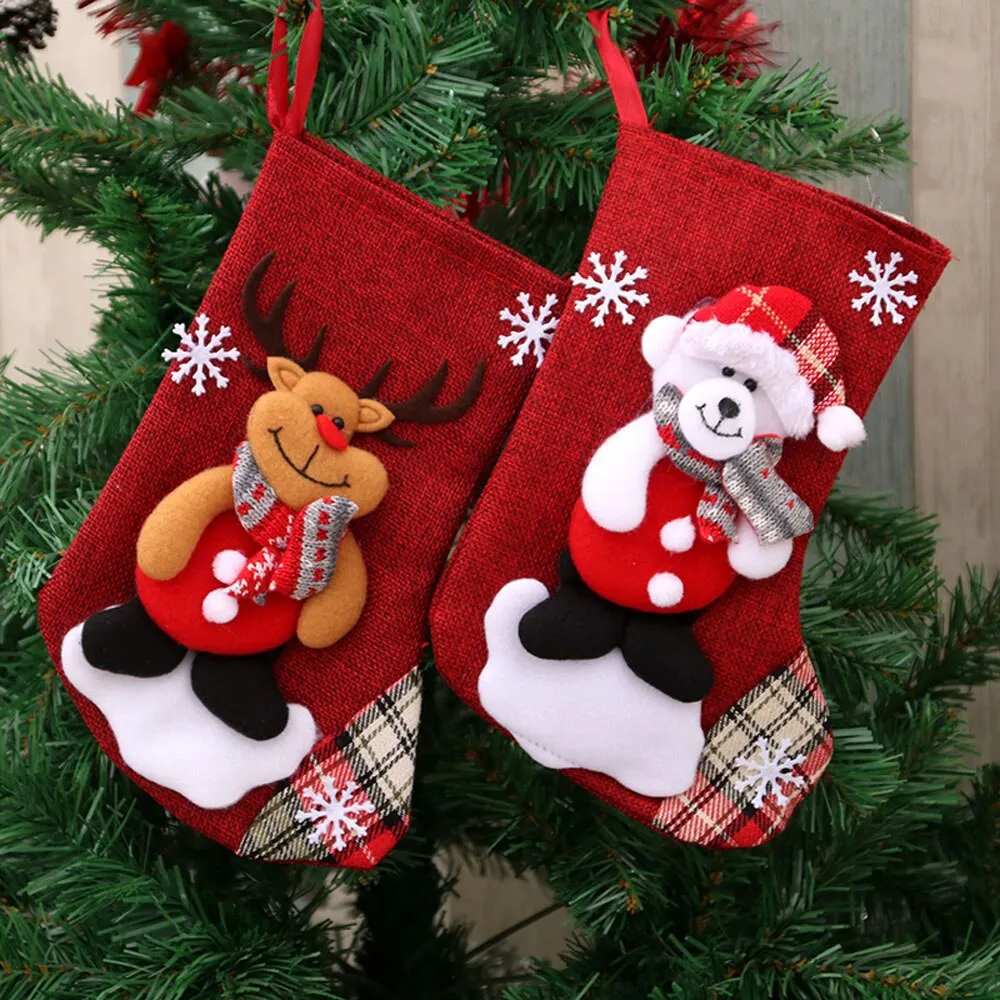Large Stockings Santa Elk Fabric Gift Socks Christmas Lovely Bag For Children Fireplace Tree Christmas Decoration