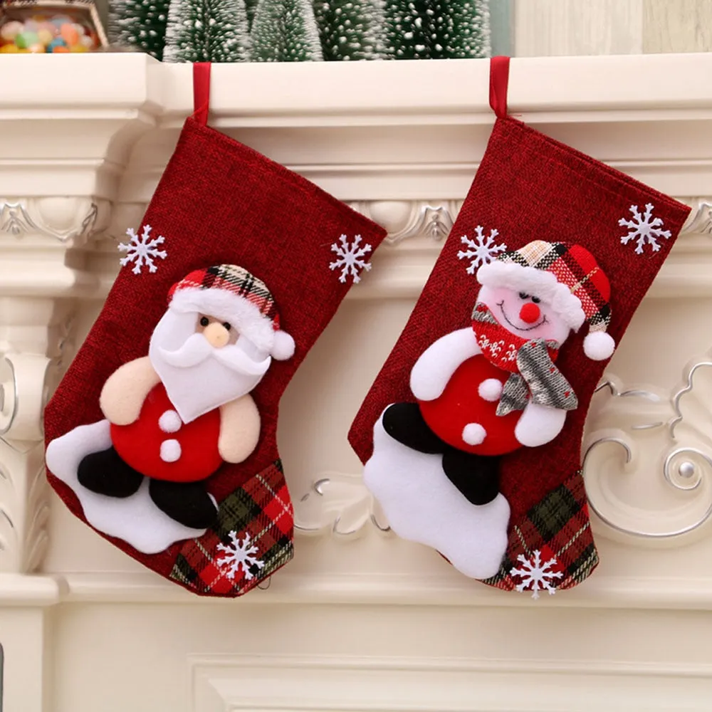 Large Stockings Santa Elk Fabric Gift Socks Christmas Lovely Bag For Children Fireplace Tree Christmas Decoration
