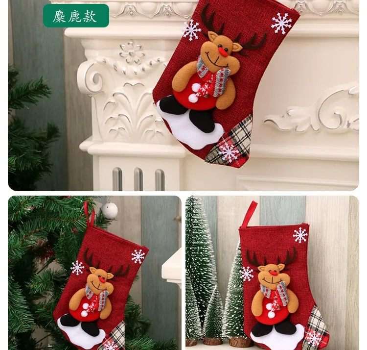 Large Stockings Santa Elk Fabric Gift Socks Christmas Lovely Bag For Children Fireplace Tree Christmas Decoration