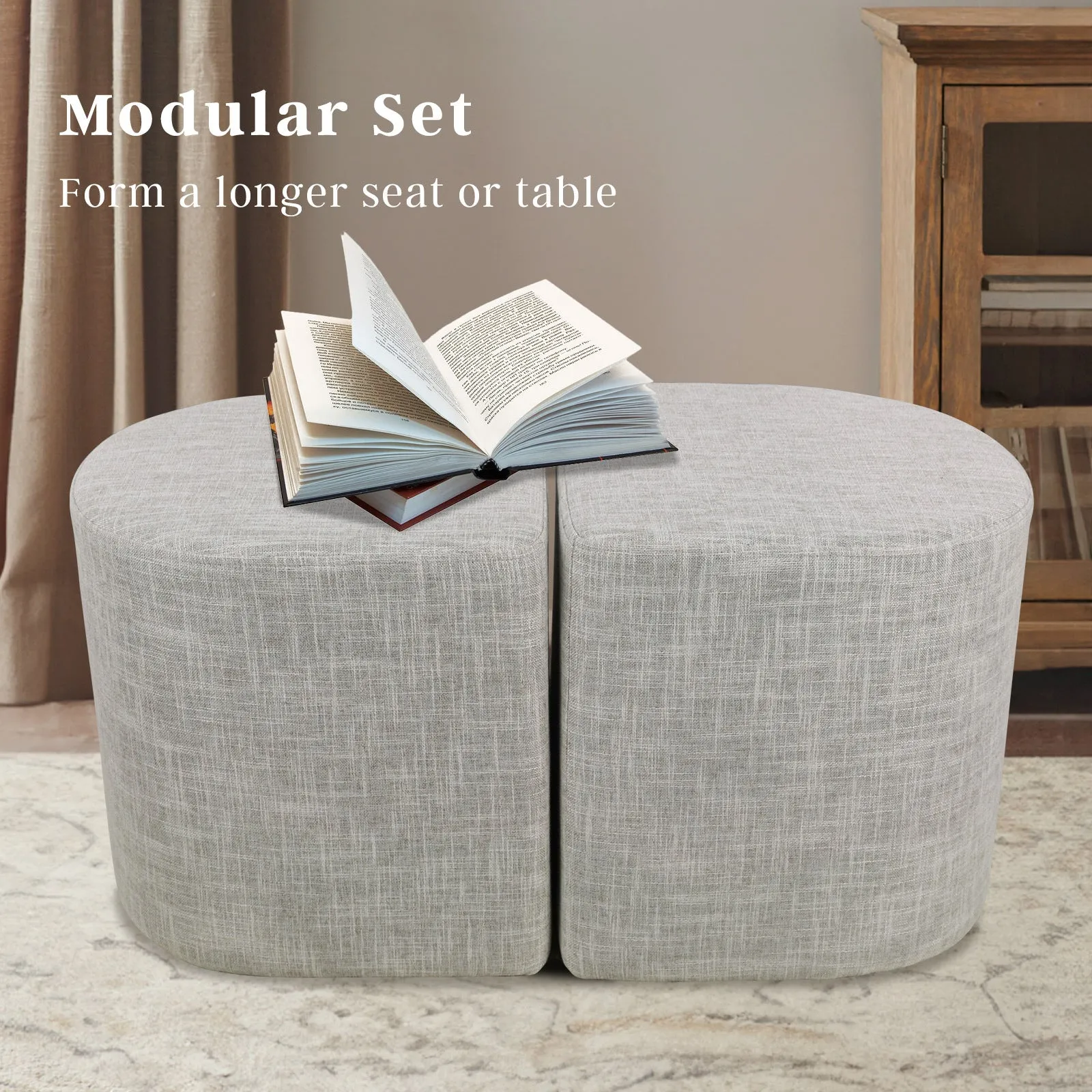 Linen Fabric Ottoman Stools, Anti-Scratch, 2X Set - La Bella