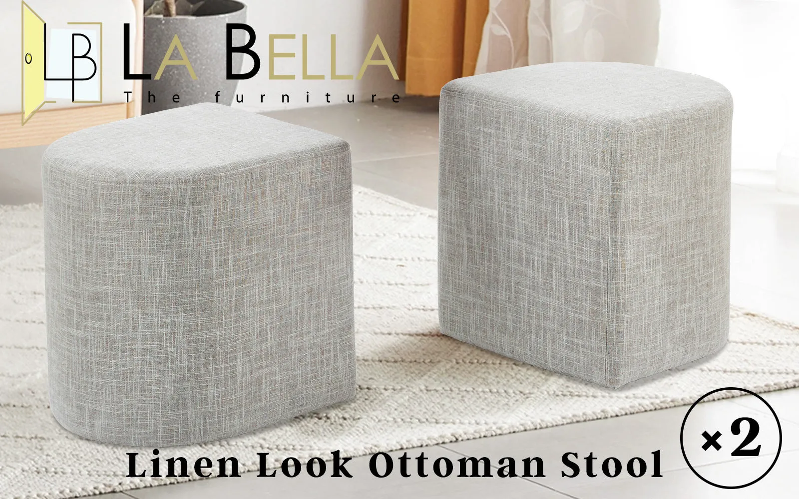 Linen Fabric Ottoman Stools, Anti-Scratch, 2X Set - La Bella