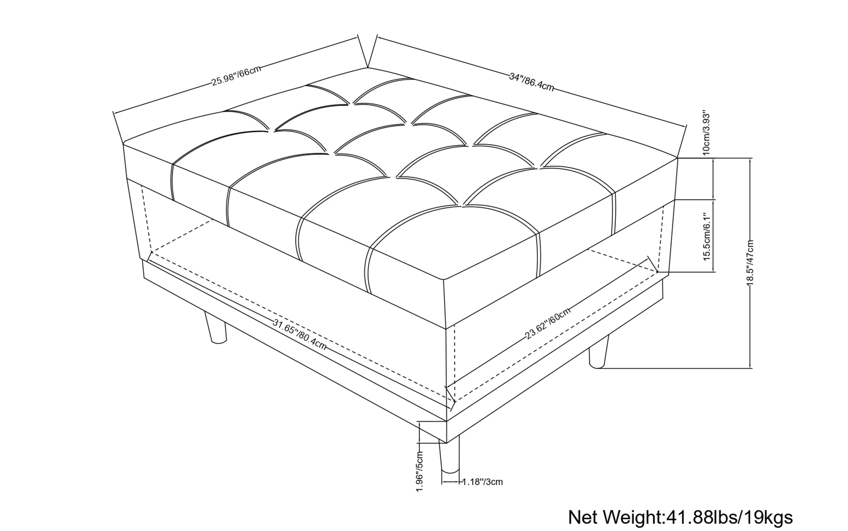 Mariah Coffee Table Storage Ottoman in Linen