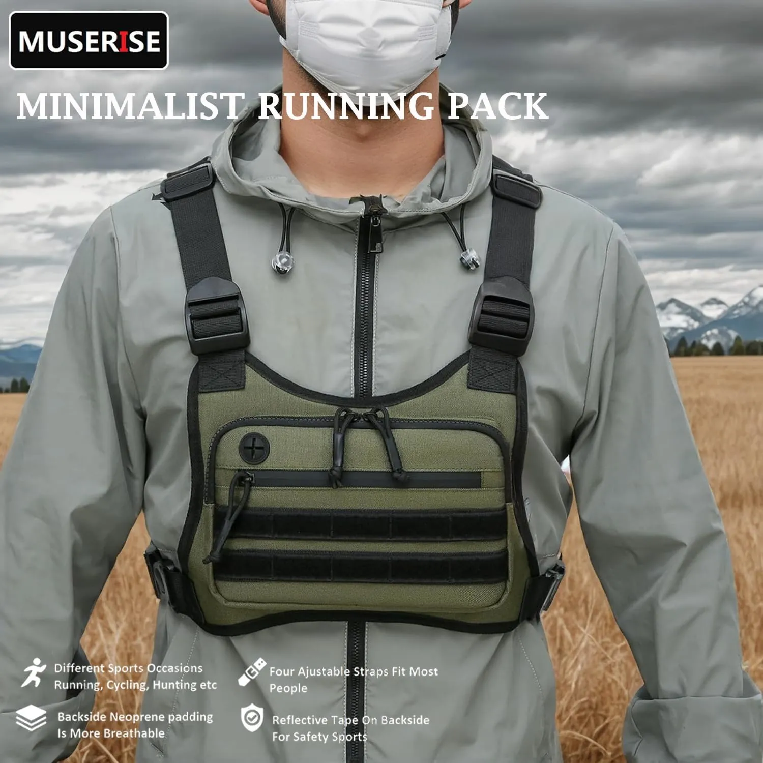 Minimalist Chest Bag For Men and Women, Chest Bag Vest For Running, Cycling. EDC Chest Pack Rig For Sports and Workouts