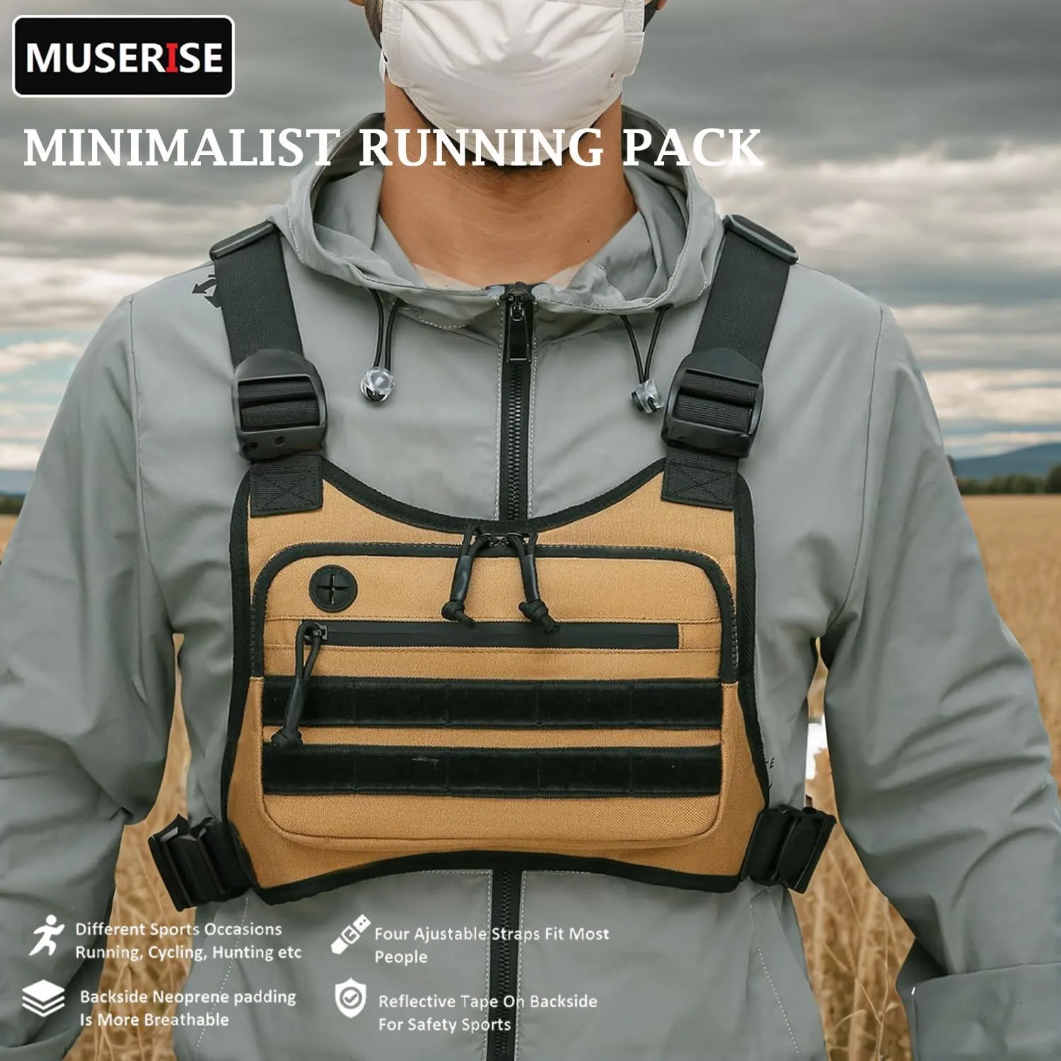 Minimalist Chest Bag For Men and Women, Chest Bag Vest For Running, Cycling. EDC Chest Pack Rig For Sports and Workouts