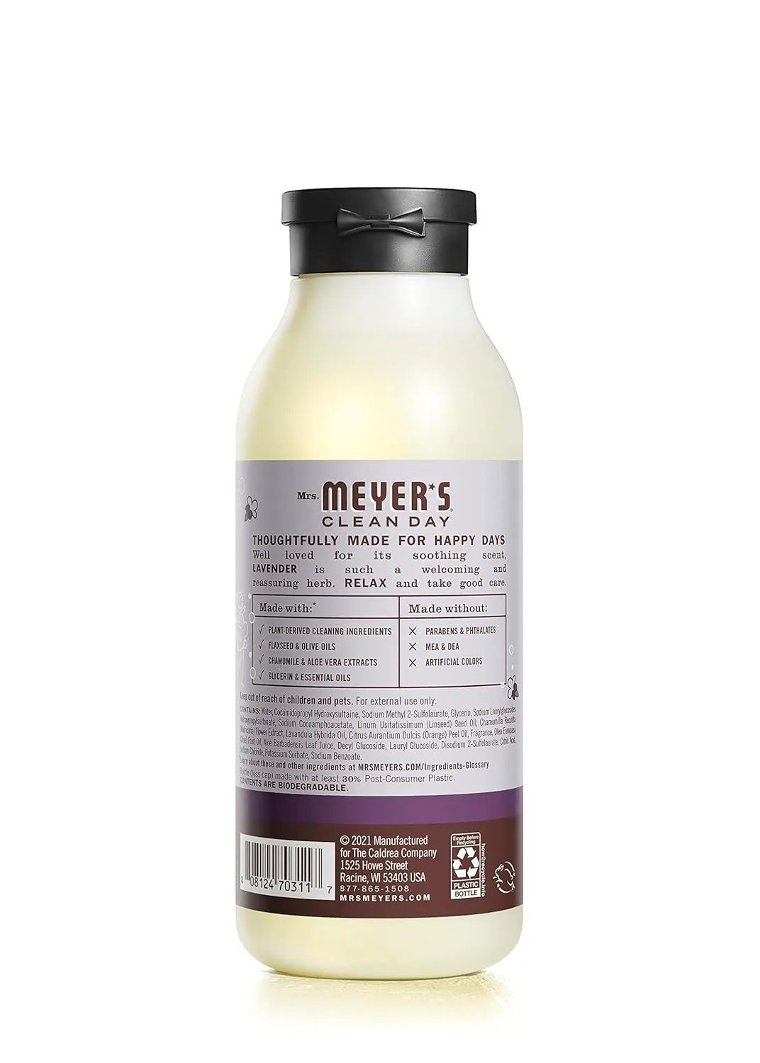 MRS. MEYER'S CLEAN DAY Moisturizing Body Wash for Women and Men, Biodegradable Shower Gel Formula Made with Essential Oils, Lavender, 16 oz
