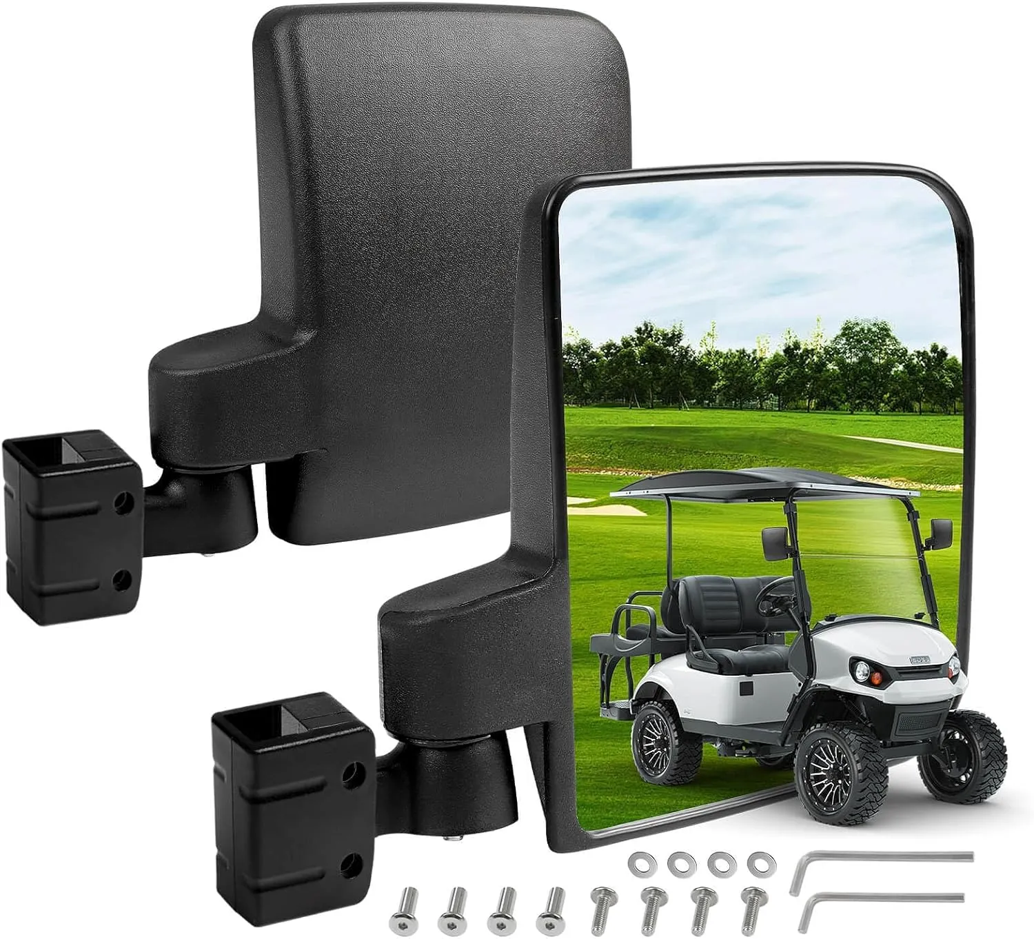 No Drilling Golf Cart Side Mirrors, Universal Golf Cart Mirrors Fit For EZGO, Club Car, Yamaha, ICON, Star, Zone Golf Carts Large HD Folding Side View Mirrors