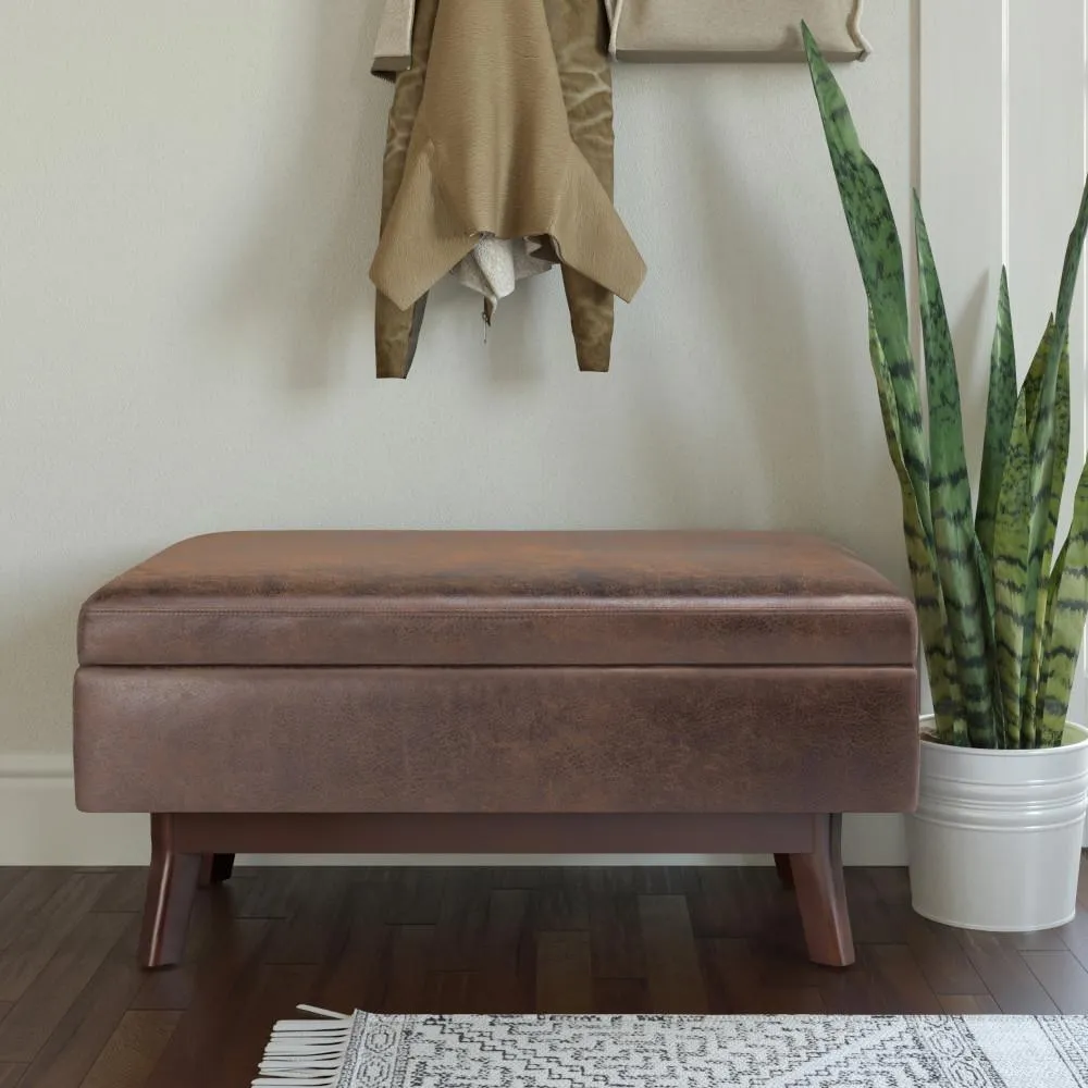 Owen Small Rectangular Storage Ottoman in Distressed Vegan Leather
