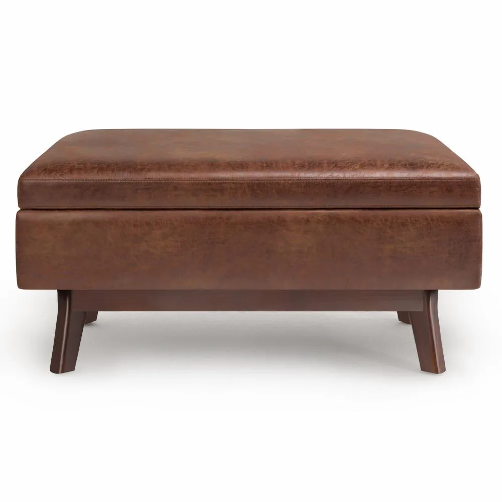 Owen Small Rectangular Storage Ottoman in Distressed Vegan Leather