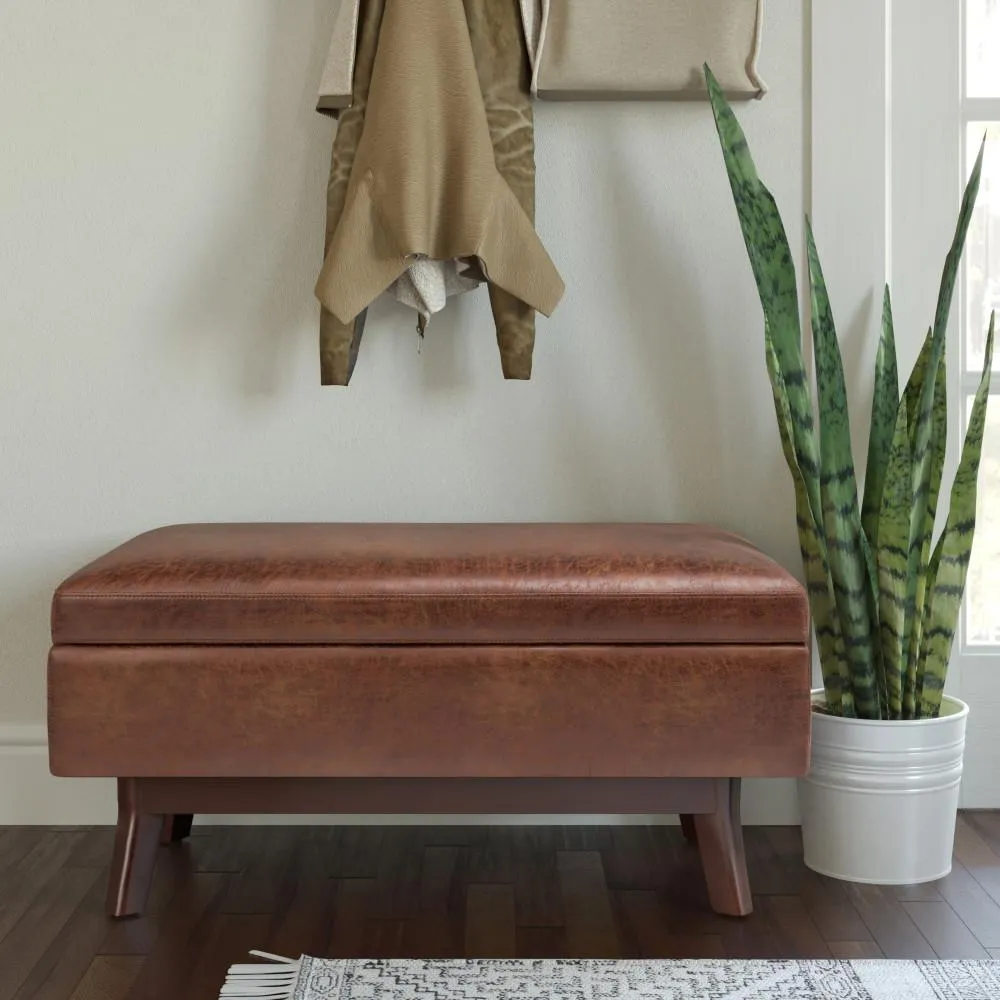 Owen Small Rectangular Storage Ottoman in Distressed Vegan Leather