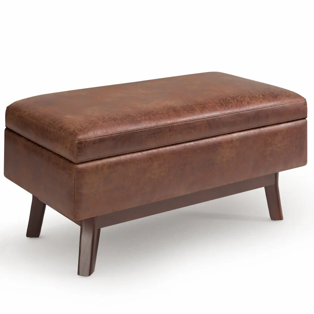 Owen Small Rectangular Storage Ottoman in Distressed Vegan Leather