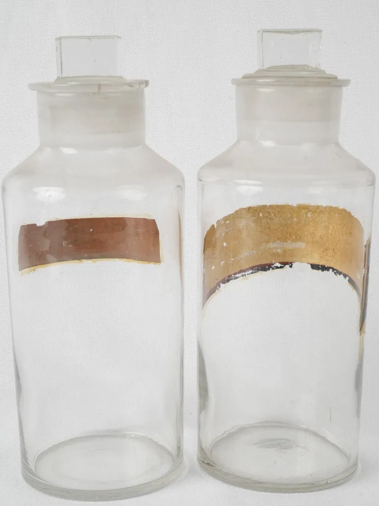 Pair of antique French apothecary glass jars w/ stoppers 9½"