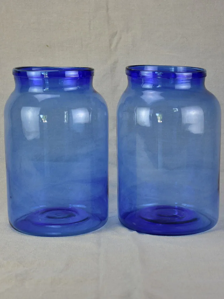 Pair of vintage blown glass jars - periwinkle blue 13½"