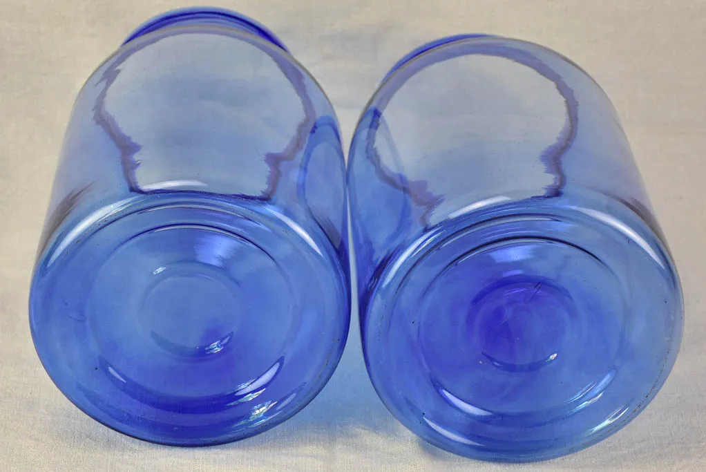 Pair of vintage blown glass jars - periwinkle blue 13½"