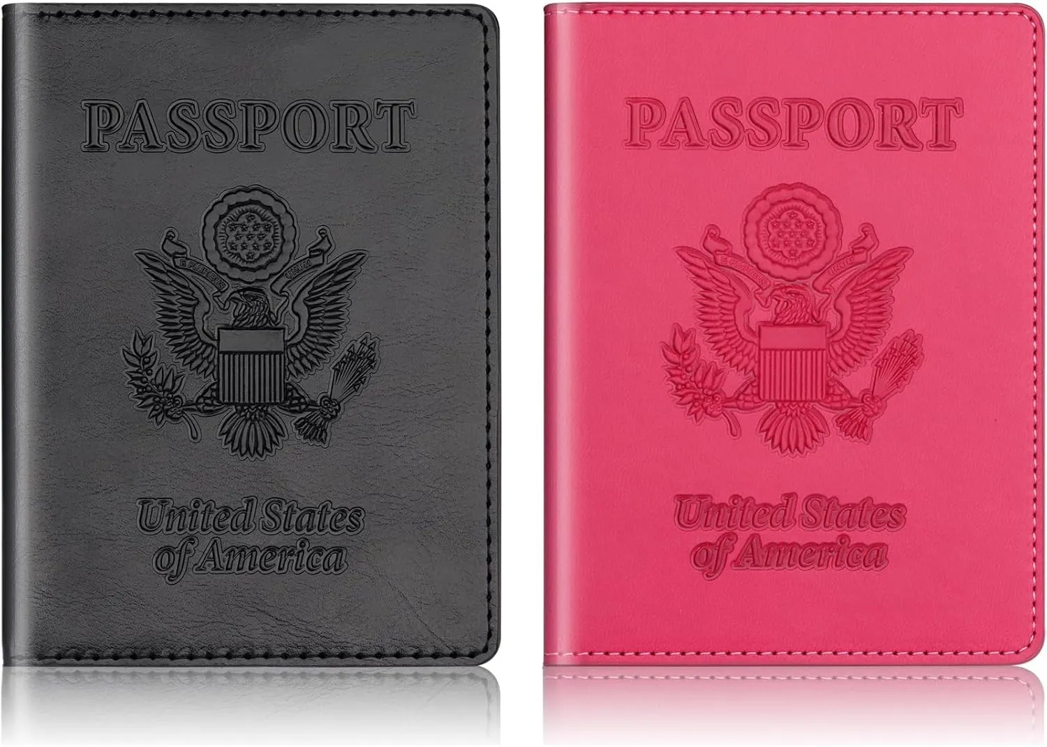 Passport Holder 2Pcs, Passport Cover Wallet Case for Women Men Family, Passport Book Holders Travel Must Haves Cruise Ship Essentials (Black & Rose Red)