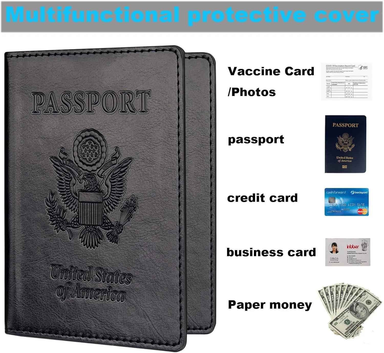 Passport Holder 2Pcs, Passport Cover Wallet Case for Women Men Family, Passport Book Holders Travel Must Haves Cruise Ship Essentials (Black & Rose Red)