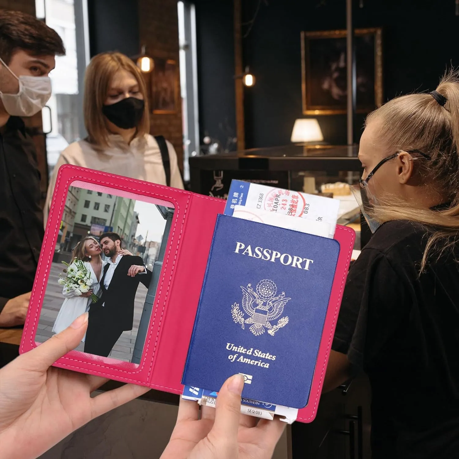 Passport Holder 2Pcs, Passport Cover Wallet Case for Women Men Family, Passport Book Holders Travel Must Haves Cruise Ship Essentials (Black & Rose Red)