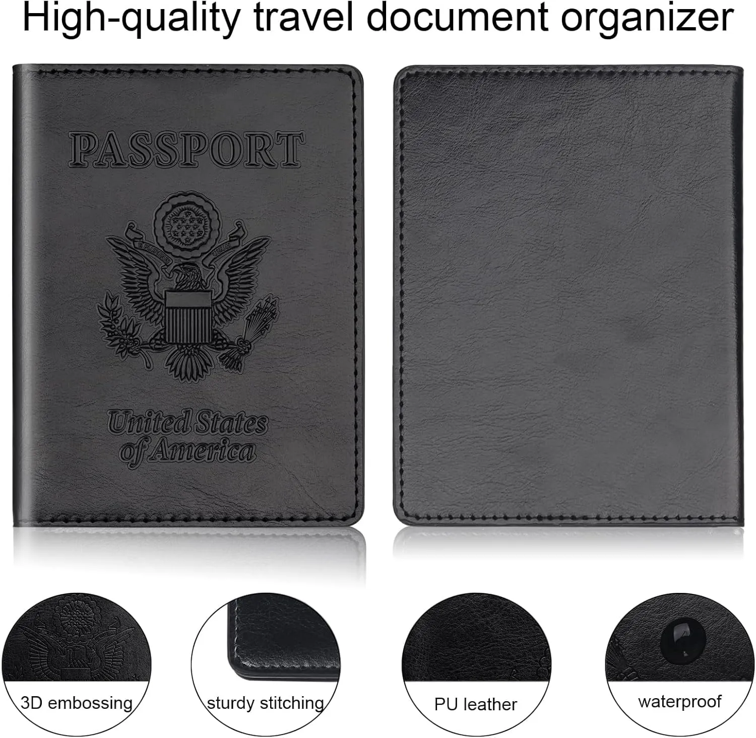 Passport Holder 2Pcs, Passport Cover Wallet Case for Women Men Family, Passport Book Holders Travel Must Haves Cruise Ship Essentials (Black & Rose Red)
