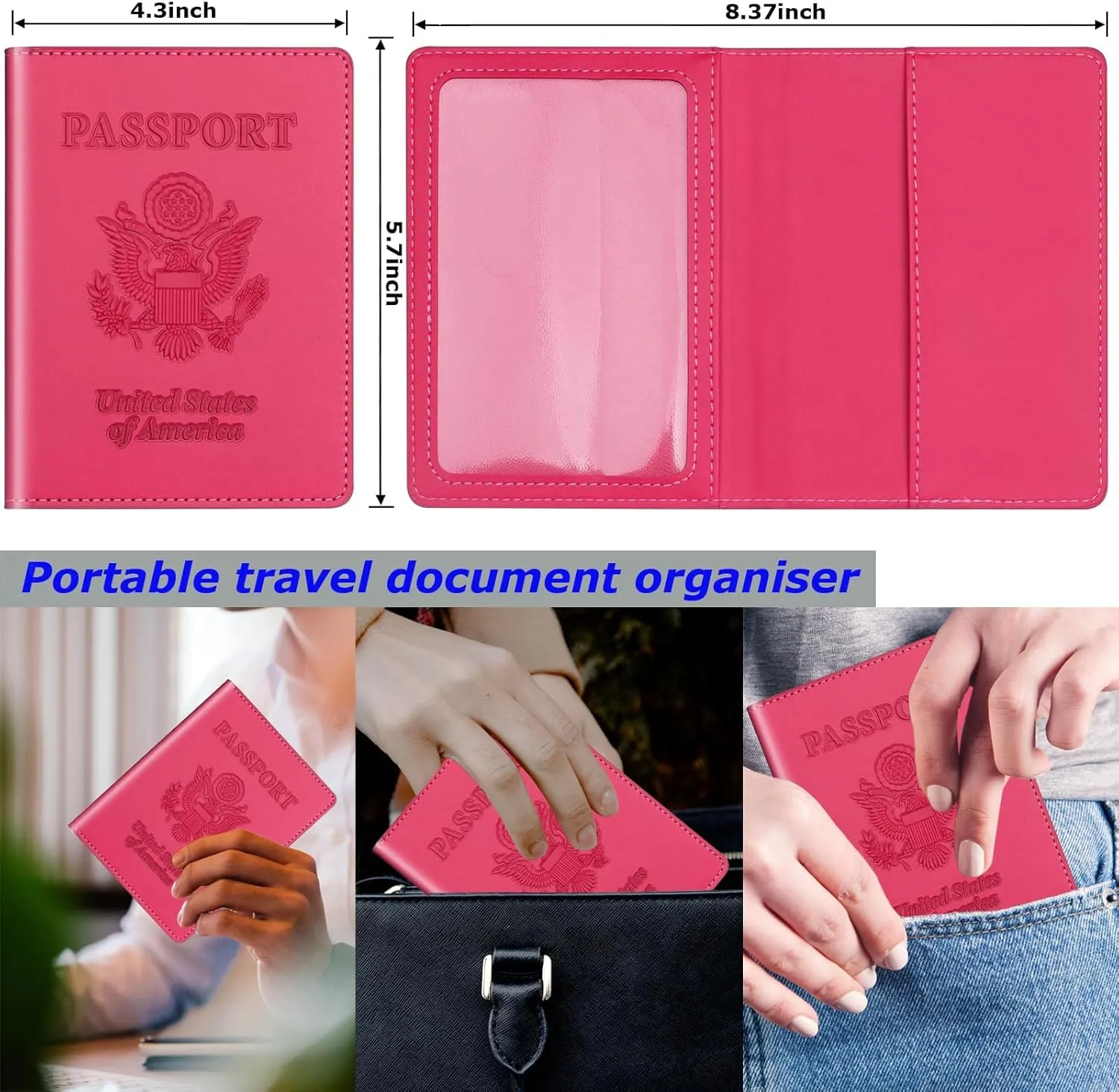 Passport Holder 2Pcs, Passport Cover Wallet Case for Women Men Family, Passport Book Holders Travel Must Haves Cruise Ship Essentials (Black & Rose Red)