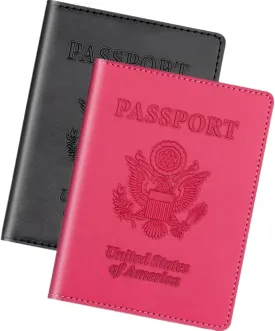 Passport Holder 2Pcs, Passport Cover Wallet Case for Women Men Family, Passport Book Holders Travel Must Haves Cruise Ship Essentials (Black & Rose Red)