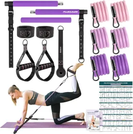 Pilates Bar Kit with Resistance Bands, 3-Section Pilates Bar with Clear Scale & Adjustable Metal Buckle, Durable Carabiner, Pilates Bar Kit for Women Full-Body Workout