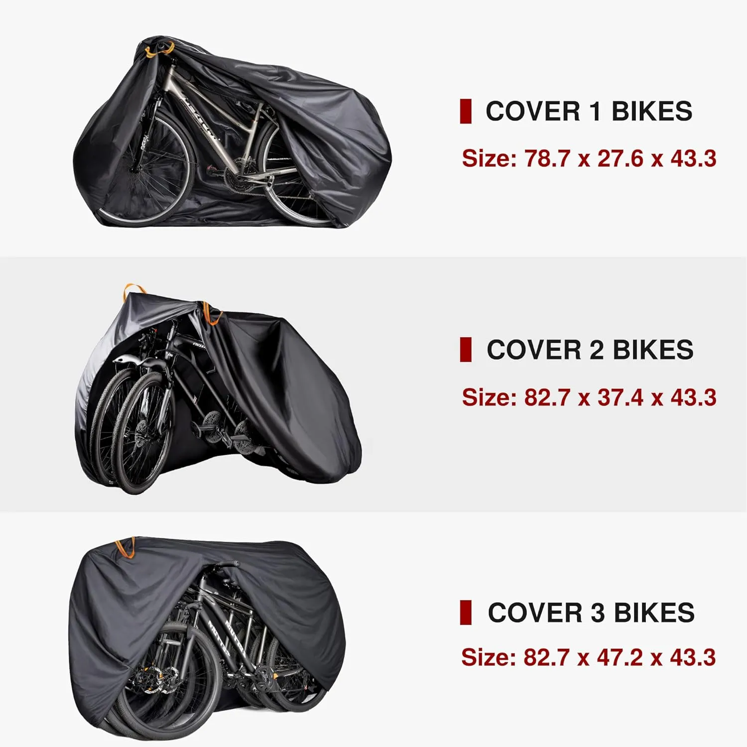 Puroma Bike Cover for 3 Bikes, 190T Outdoor Waterproof Bicycle Covers Rain Sun UV Dust Wind Proof with Lock Hole for Mountain Road Electric Bike (Basic Black)