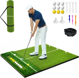 RELIANCER 5x4FT Golf Hitting Mat,2 in-1 Dual-Turf Golfing Swing Mat,Home Artificial Turf Golfs Chipping Mats,Golf Simulator Training Aids w/Integrated Ball Tray,Outdoor Indoor Golf Practice Equipment
