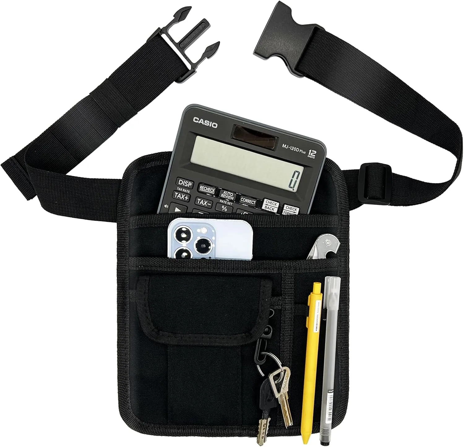 Restaurant Waiter Waist Money Pouch Bag, Serving Apron, Check Holder with Multiple Pockets, Adjustable Belt for Waitress