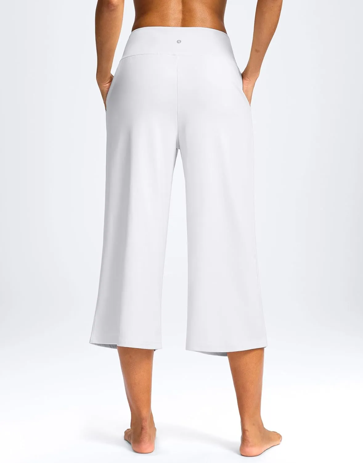 SANTINY Capri Pants for Women Wide Leg Yoga Casual Cropped Pants with Pockets Loose Tummy Control High Waist Capris
