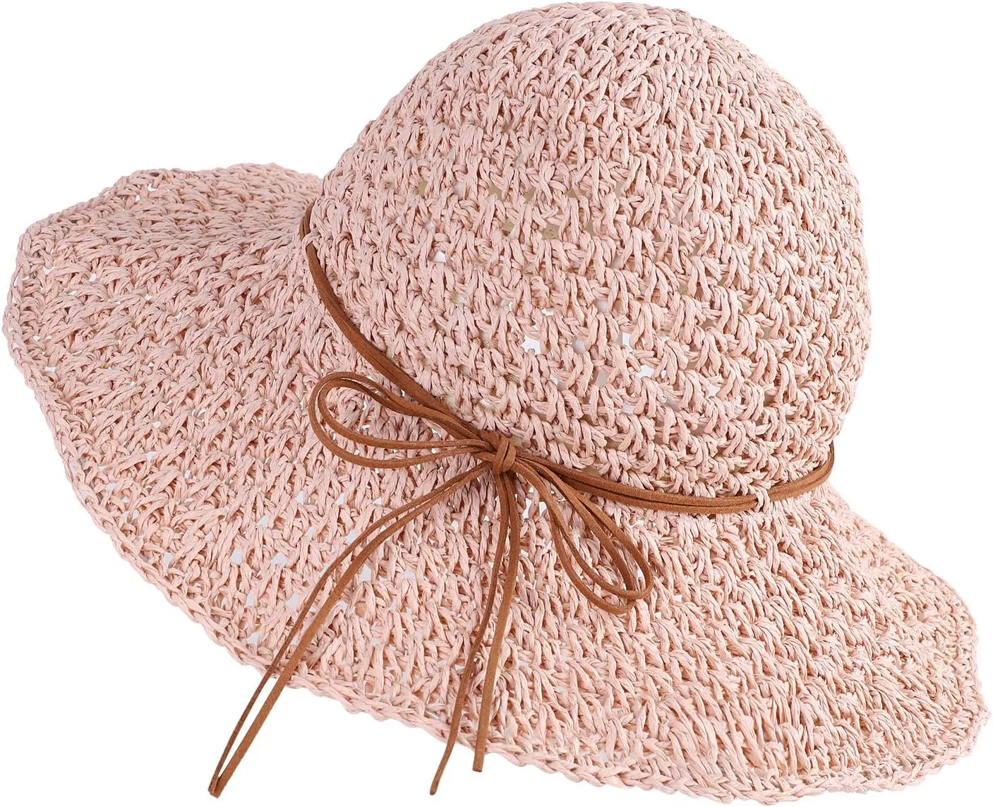 SIQITECHNO Womens Straw Sun Hat Summer Wide Brim Floppy Beach Straw Hat UPF 50  Packable Womens Travel Fedora Cap