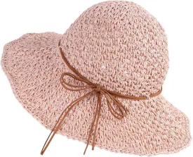SIQITECHNO Womens Straw Sun Hat Summer Wide Brim Floppy Beach Straw Hat UPF 50  Packable Womens Travel Fedora Cap