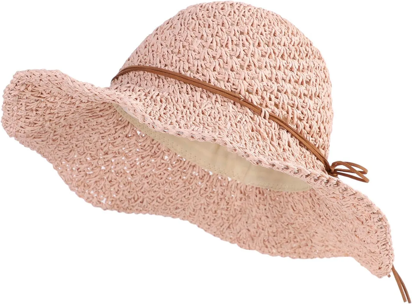 SIQITECHNO Womens Straw Sun Hat Summer Wide Brim Floppy Beach Straw Hat UPF 50  Packable Womens Travel Fedora Cap