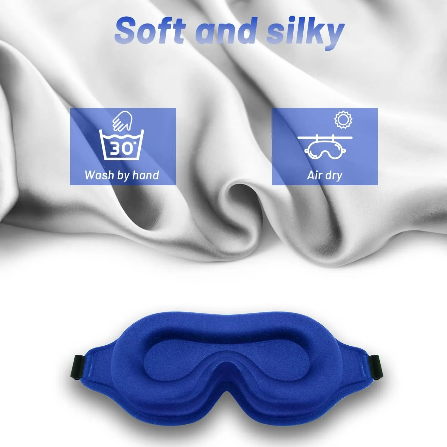 Sleep Eye Mask for Men Women, Lash Extensions 3D Sleeping Mask, Travel Blackout Night Blindfold Eye Shade Cover with Adjustable Strap (Blue-3D)