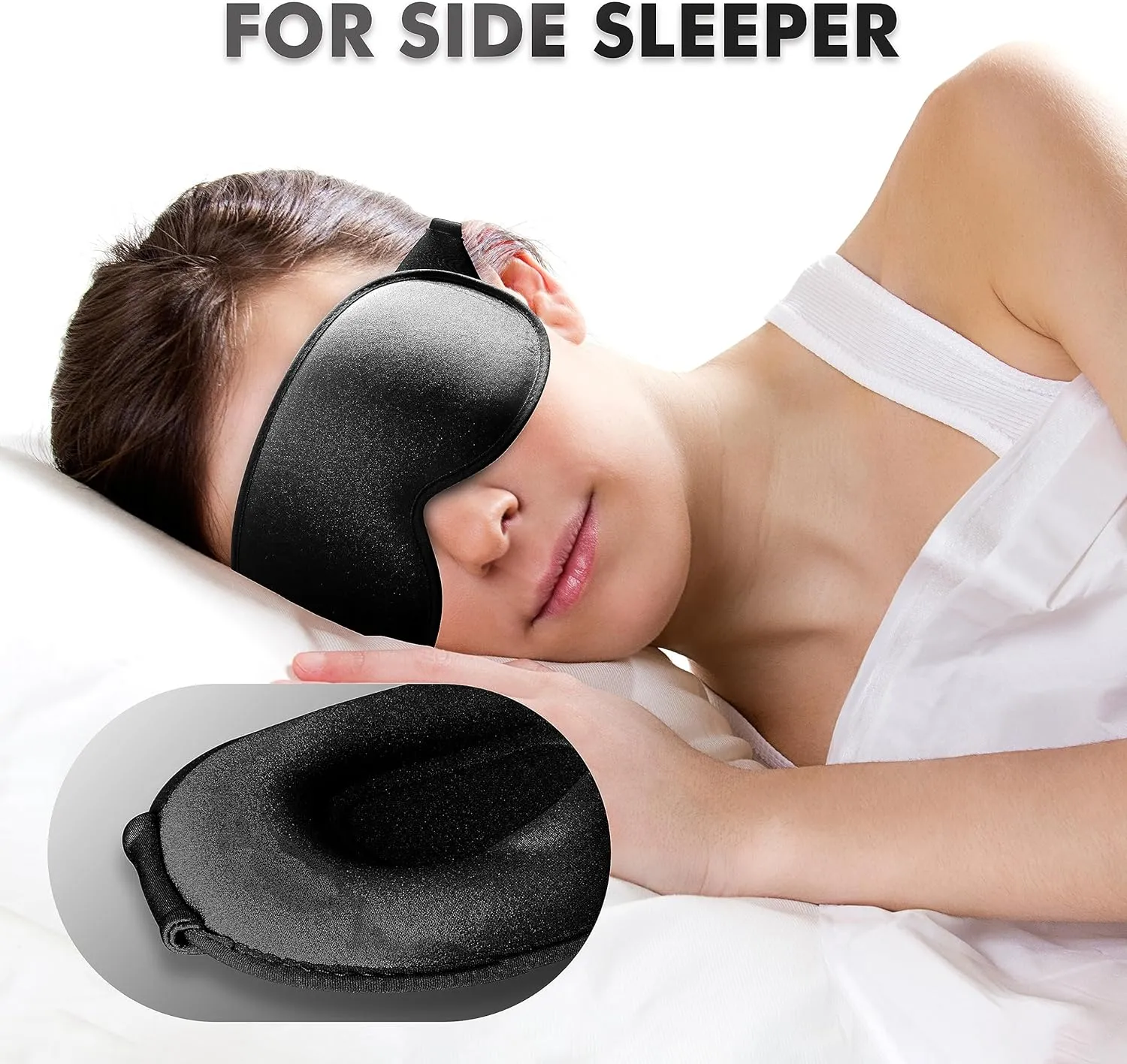 Sleep Eye Mask for Side Sleeper, Lash Extensions 3D Contoured Cup Sleeping Mask for Men Women, Travel Blackout Night Blindfold Eye Shade Cover with Adjustable Strap (Black-Side Sleeper)