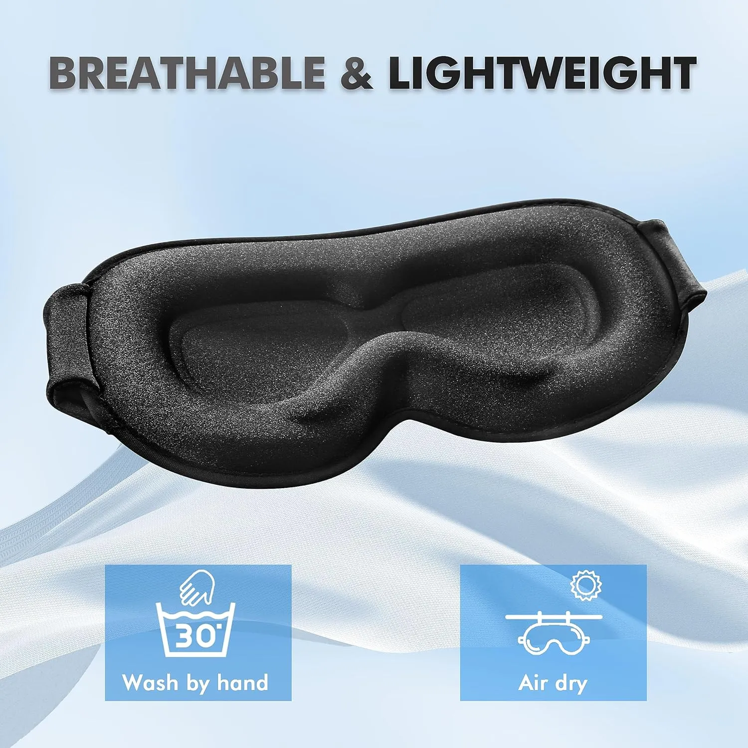 Sleep Eye Mask for Side Sleeper, Lash Extensions 3D Contoured Cup Sleeping Mask for Men Women, Travel Blackout Night Blindfold Eye Shade Cover with Adjustable Strap (Black-Side Sleeper)