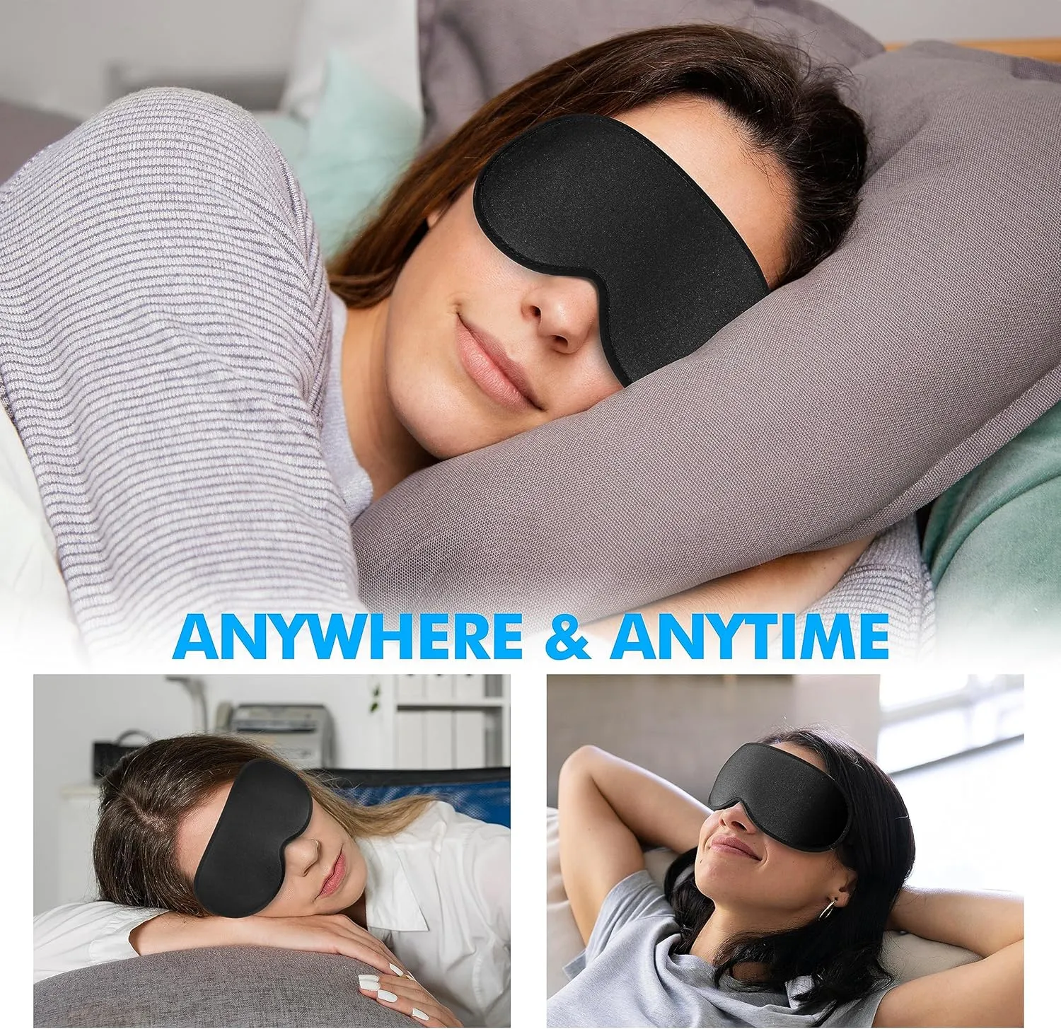 Sleep Eye Mask for Side Sleeper, Lash Extensions 3D Contoured Cup Sleeping Mask for Men Women, Travel Blackout Night Blindfold Eye Shade Cover with Adjustable Strap (Black-Side Sleeper)