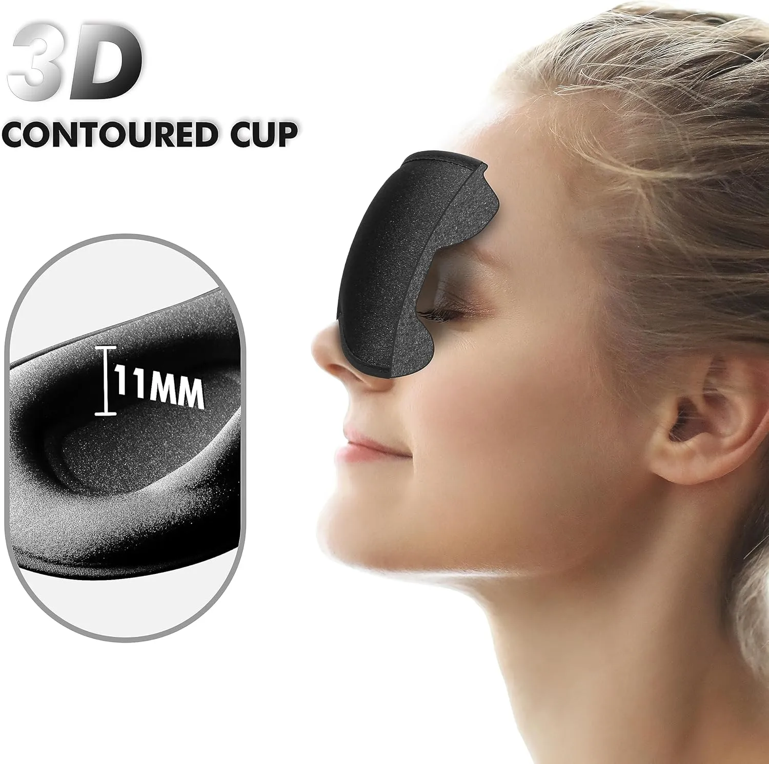 Sleep Eye Mask for Side Sleeper, Lash Extensions 3D Contoured Cup Sleeping Mask for Men Women, Travel Blackout Night Blindfold Eye Shade Cover with Adjustable Strap (Black-Side Sleeper)