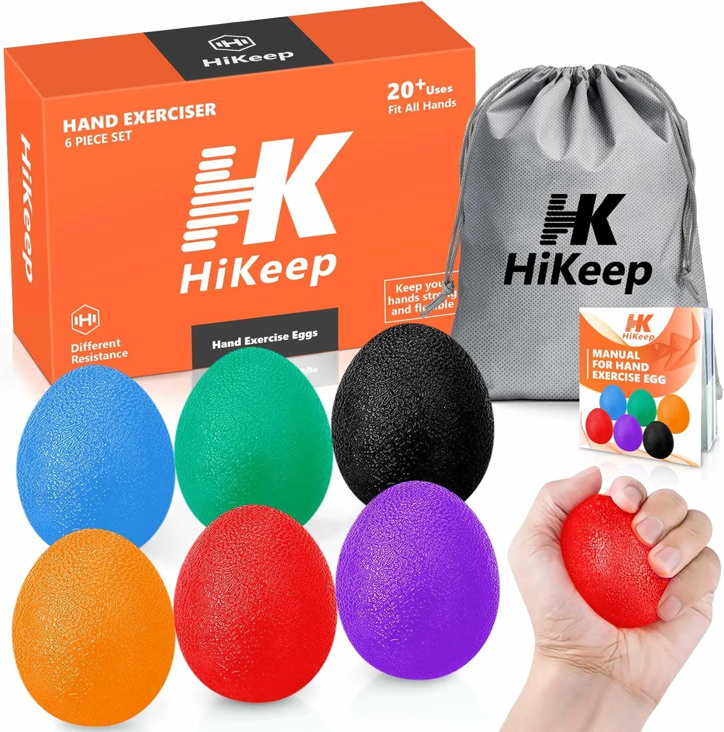 Stress Balls for Adults (6 Pack), Hand Strengthening Devices, Grip Strength Trainer, Exercise Ball, Hand Exercisers for Strength, Exercise Balls Physical Therapy, Finger Forearm Strengthener
