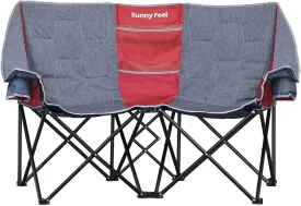 SUNNYFEEL Folding Double Camping Chair, Oversized Loveseat Chair, Heavy Duty Portable/Foldable Lawn Chair with Storage for Outside/Outdoor/Travel/Picnic, Fold Up Camp Chairs for Adults 2 People