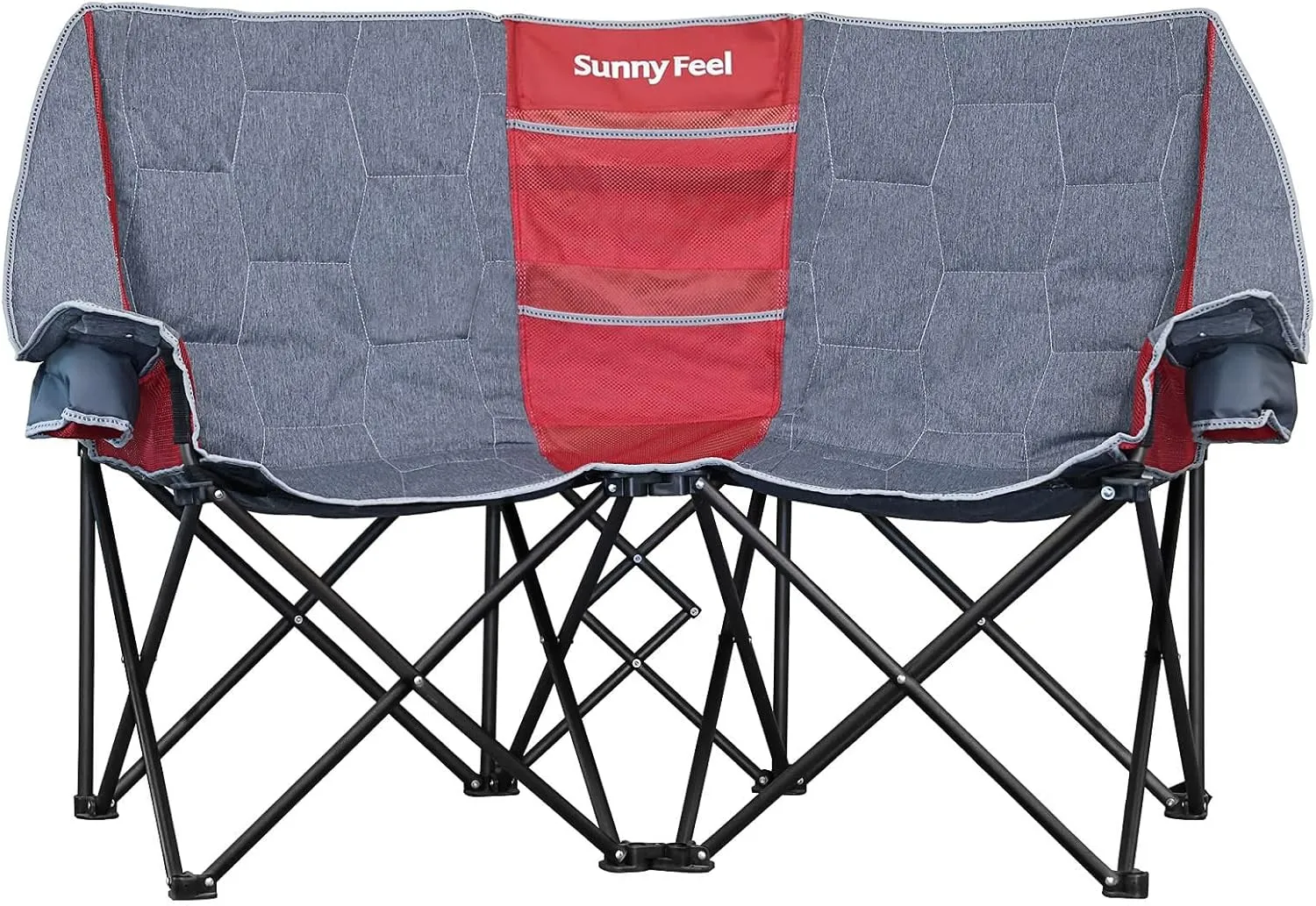 SUNNYFEEL Folding Double Camping Chair, Oversized Loveseat Chair, Heavy Duty Portable/Foldable Lawn Chair with Storage for Outside/Outdoor/Travel/Picnic, Fold Up Camp Chairs for Adults 2 People