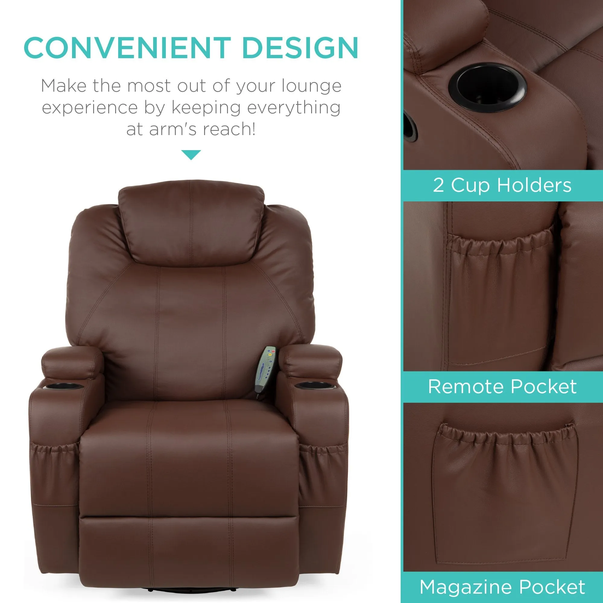 Swivel Massage Recliner Chair w/ Remote Control, 5 Modes