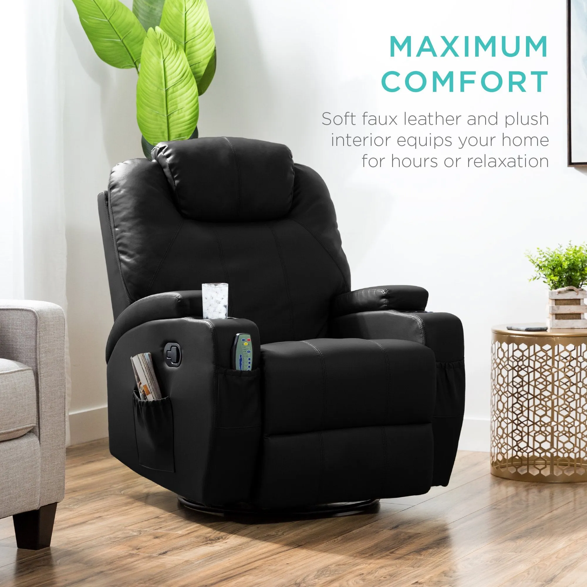 Swivel Massage Recliner Chair w/ Remote Control, 5 Modes