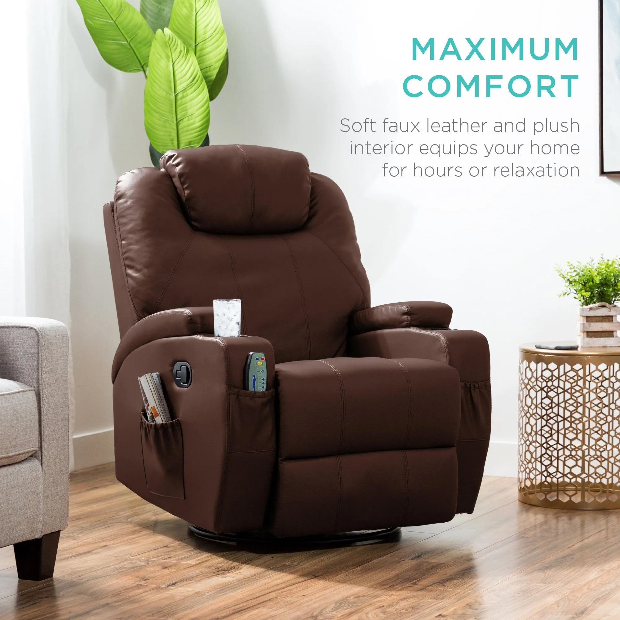 Swivel Massage Recliner Chair w/ Remote Control, 5 Modes