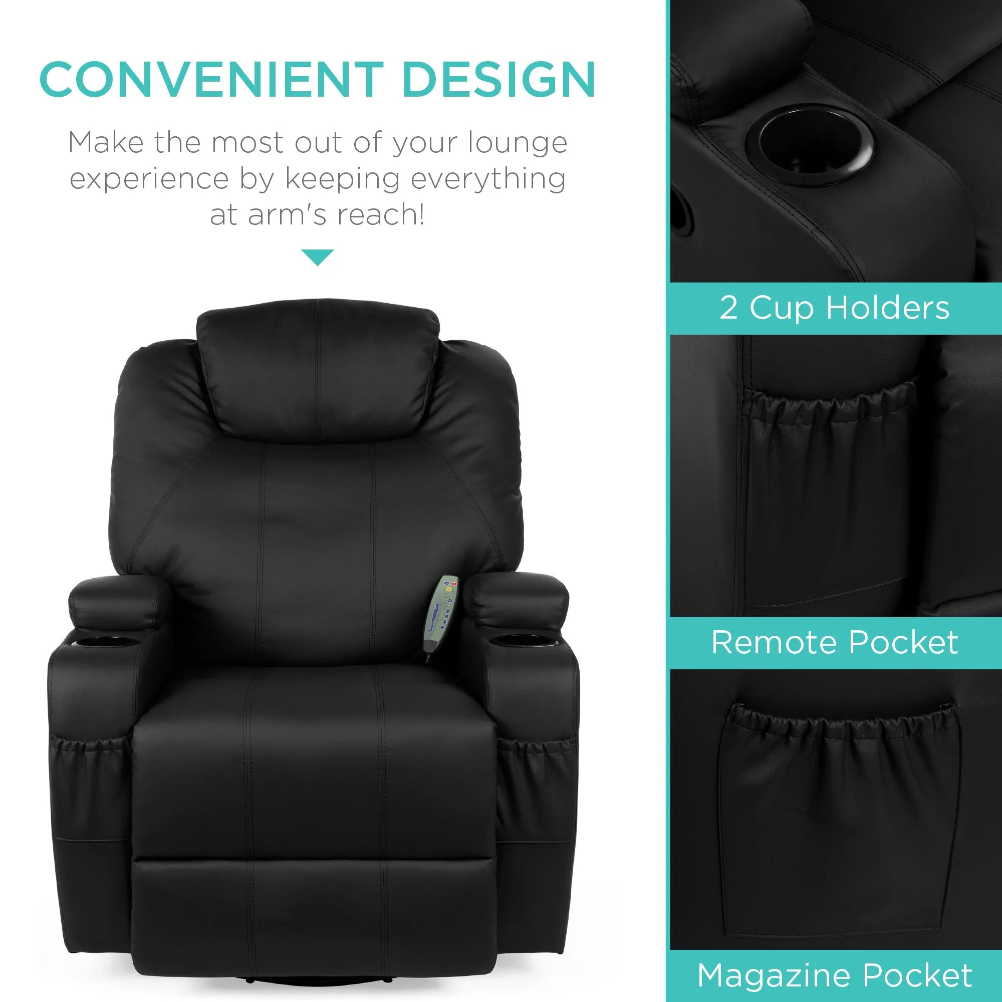 Swivel Massage Recliner Chair w/ Remote Control, 5 Modes