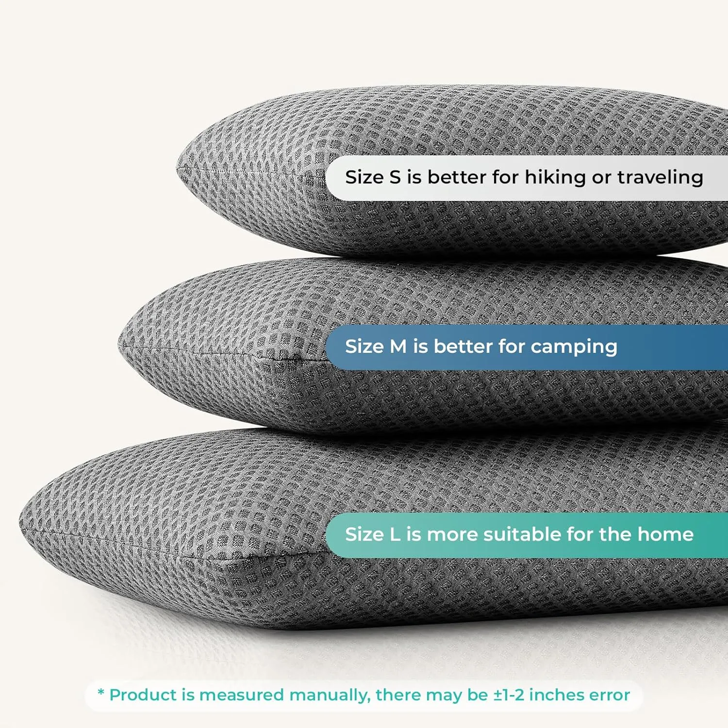 Travel Pillow Memory Foam Pillows, Camping Pillow-Compressible Medium Firm, Breathable Cover, Ideal Backpacking Hiking, Bed Pillows, Airplane and Car (Dark Grey, S)