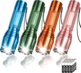 WdtPro LED Flashlight High Lumens SR2000 Pro, 4 Pack Brighter Tactical Flashlights with 5 Modes & Zoomable, Powerful Mini Flash Light for Emergency, Camping, Hiking (Colorful)